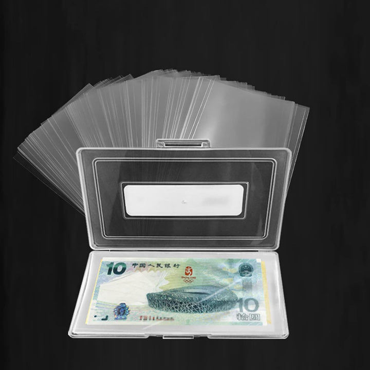 Dollar Bill Holder with Storage Case,  PP Material 100 Pieces Clear Paper Money Currency Collection Sleeves Protector Bag, Banknotes Protector Slab Holder