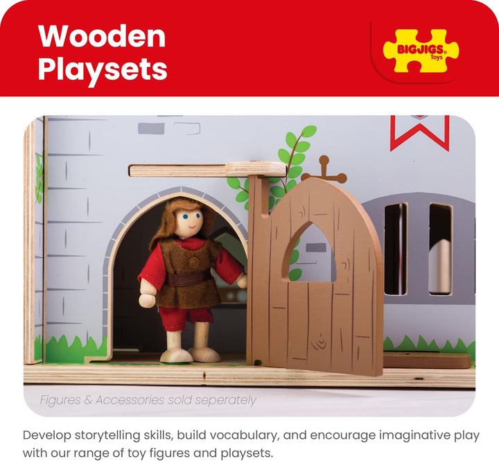 King George'S Castle Wooden Toy for Kids Age 3+ | Working Slot-Together Fort with Drawbridge, Balconies & Doors | Medieval Wood Toys for Fantasy Role Play | Educational Gift for Children