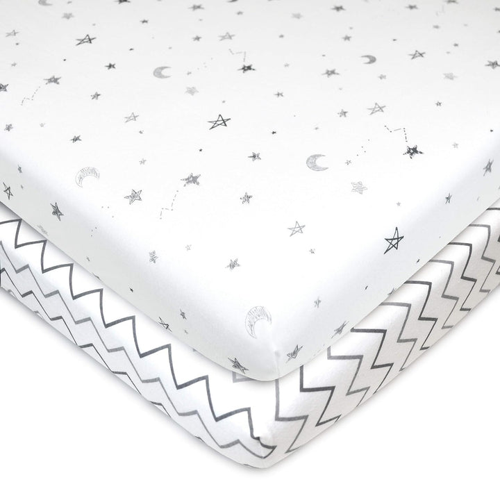 2 Pack 100% Natural Cotton Fitted Pack and Play Sheets 39" X 27" - Soft & Breathable Pack N Play Sheets for Playard & Mini Crib Mattress, White, for Boys & Girls