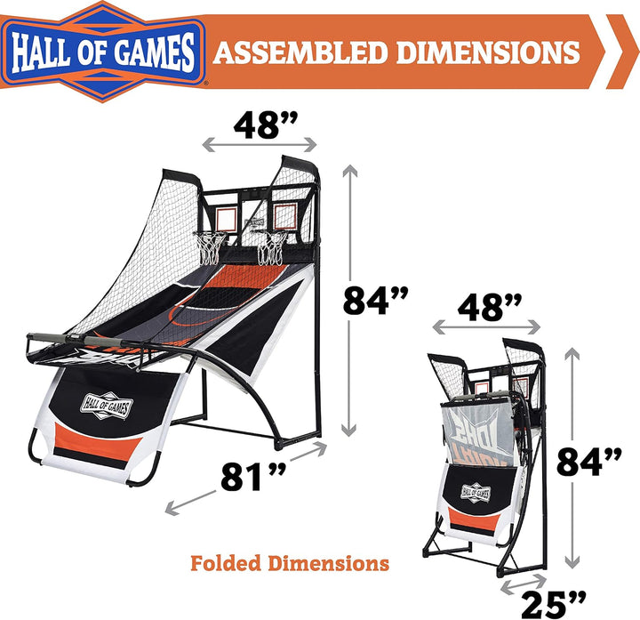 EZ Fold Premium Indoor Arcade Basketball Game with Steel Frame and Polycarbonate Backboard, Dual Shot Electronic Scoring with 6 Size 3 Balls Included, Perfect for Basement Game Rooms