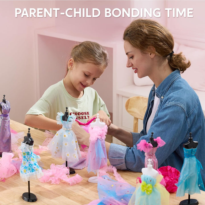 400+PCS Fashion Design Crafts for Kids, Art and Crafts, DIY Sewing Kits with 3 Mannequins for Girls Aged 8-12, Birthday Presents, Toys for Kids