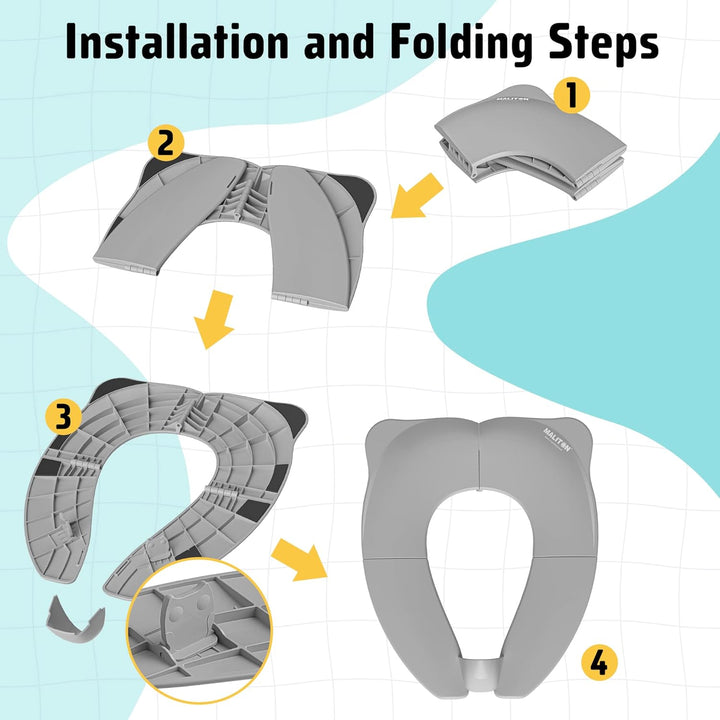 Travel Potty Seat for Toddler & Kid,  Portable Potty Seat with Storage Bag, Foldable Potty for Toddler Travel, Non-Slip Potty Training Toilet Seat Cover with Splash Guard (Grey)