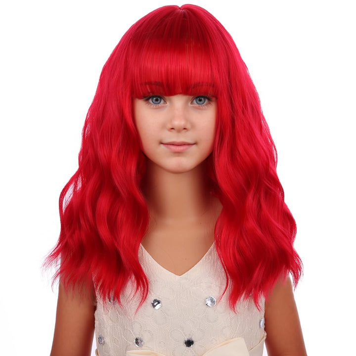 Blonde Wig Kids Child Short Wavy Wig with Bangs Flaxen Blonde Wigs Synthetic Girls Cosplay Halloween Party Costume Wigs (Flaxen Blonde)