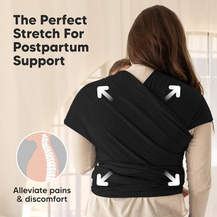 Baby Wrap Carrier - All in 1 Original Baby Carrier Newborn to Toddler Sling, Easy to Wear, Hands Free Bonding, Lightweight, Breathable Infant Wraps (Trendy Black)