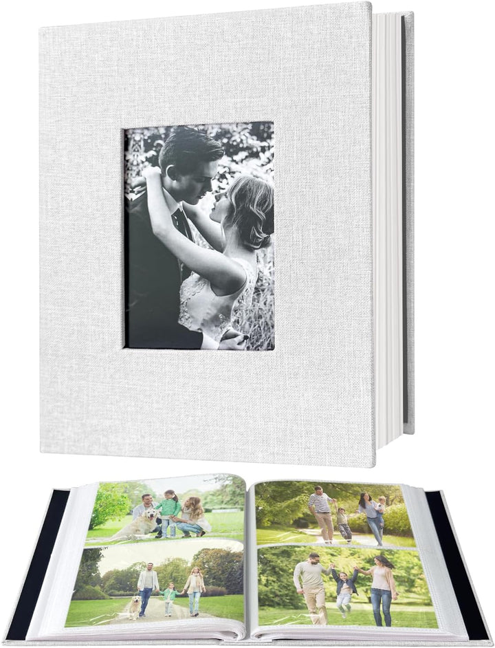 Photo Album 4X6 100 Pockets, Linen Cover Top Loader Vertical, Slip-In Picture Grey Pockets Albums for Wedding, Family, Anniversary, Baby, Vacation