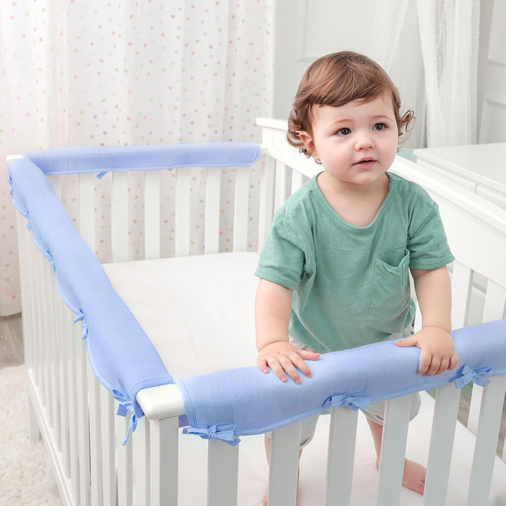 3Pcs New Teething Edge Crib Rail Cover&Corner Guard Coverage Straps,Reversible Guardrail Cover Protector for Boys Girls(1 Long 2 Short Gray)