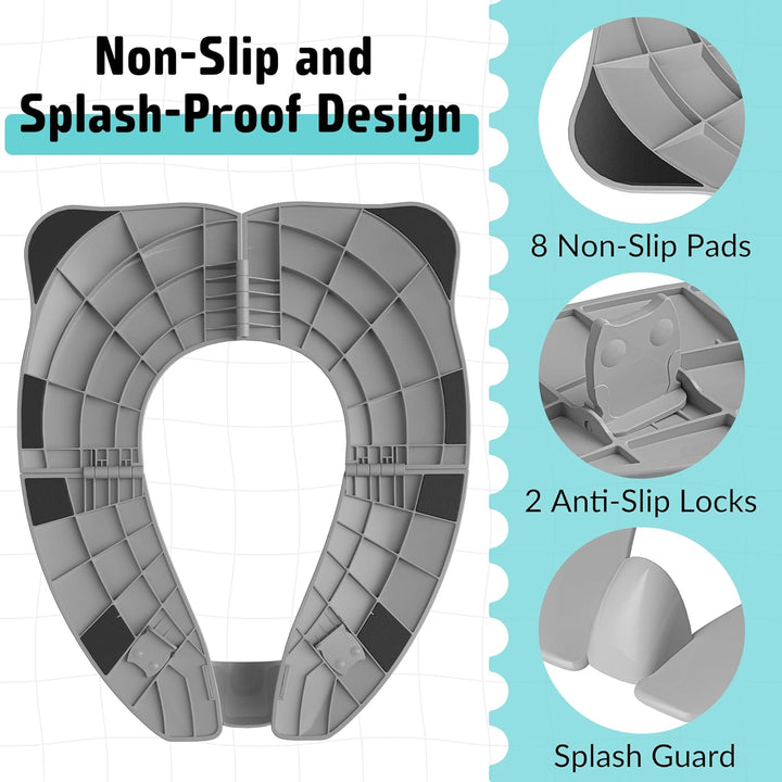 Travel Potty Seat for Toddler & Kid,  Portable Potty Seat with Storage Bag, Foldable Potty for Toddler Travel, Non-Slip Potty Training Toilet Seat Cover with Splash Guard (Grey)