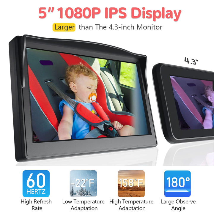 Baby Car Camera, Dual Channel 5 Inch Display with 2 IR Night Vision Camera, Easily Install Baby Car Mirror 1080P Clear Car Baby Camera for Rear Facing Seat Backseat ACZ403