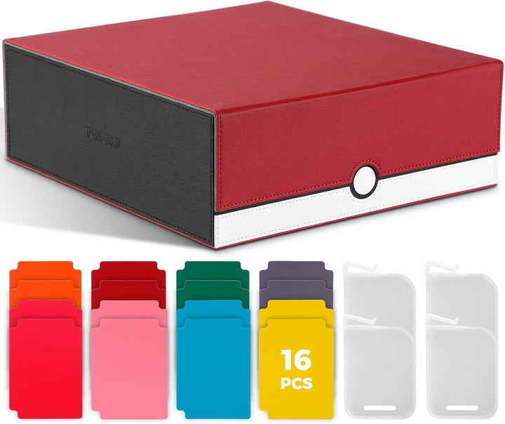 150+ Premium Deck Box Case for PTCG, MTG, Large Capacity with 2 Dividers, Fits 100+ Sleeved Cards TCG Trading Card Games(Vertical - Red & White)