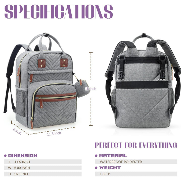 Diaper Bag Backpack, Baby Essentials Travel Tote Bag, Multi Function Waterproof Backpacks, Travel Essentials with Stroller Straps & Pacifier Case - Grey