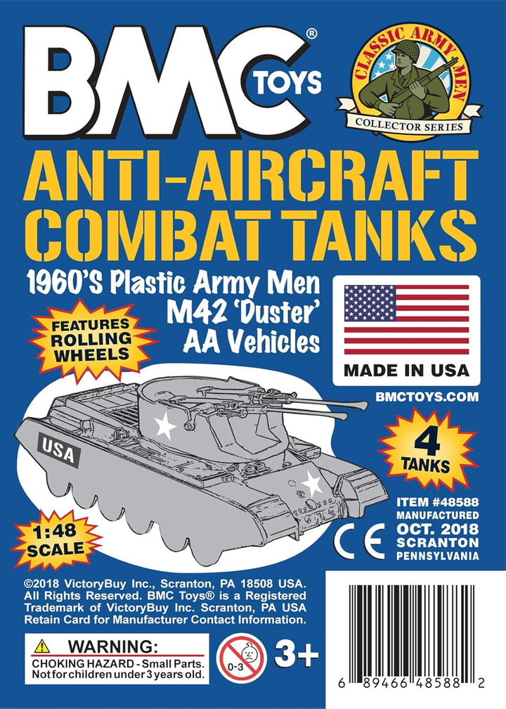 BMC Classic Payton Anti-Aircraft Tanks - 4Pc Tan Green Plastic Army Men Vehicles