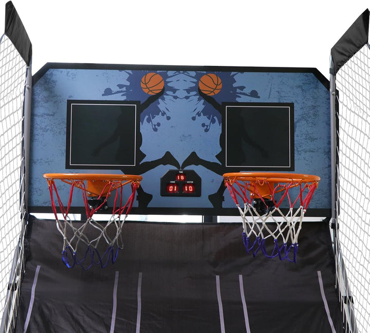 Foldable Indoor Basketball Arcade Game, Electronic Dual Shot Basketball Hoop Arcade Game Machine with 4 Balls and LED Scoring for 2 Players Home Play, Kids, Adults