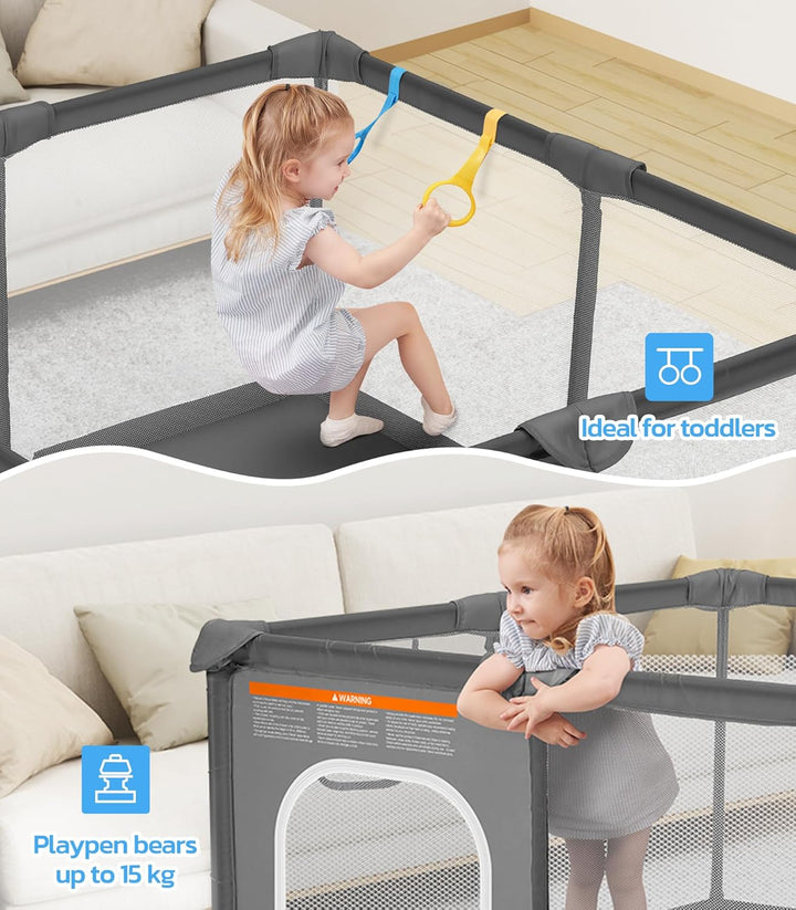 Baby Playpen, 48"×48" Play Pens for Babies and Toddlers, Safe Anti-Fall Play Yard with Gates, Baby Fence with Breathable Mesh, Indoor & Outdoor Kids Activity Center, Anchor Grey