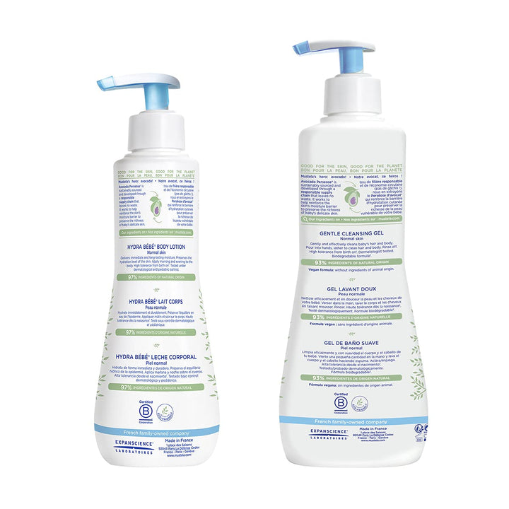 Baby Bath Time Gift Set - Baby Skin Care Essentials with Natural Avocado - Contains Hydra Bebe Body Lotion 10.14 Fl. Oz. & Gentle Cleansing Gel 16.9 Fl. Oz. - 2 Items Set