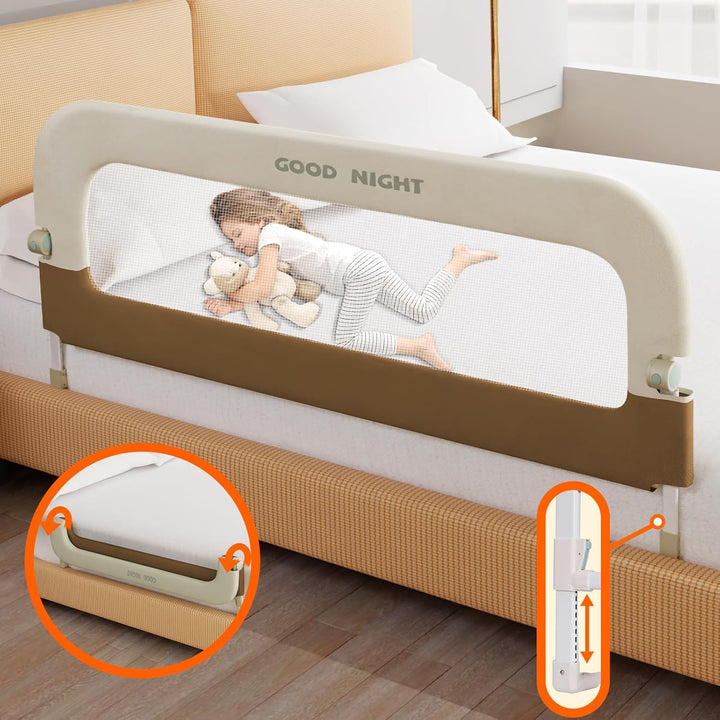 Bed Guard Rail for Toddlers - 32" Adjustable Heights & Folding up Portable Bed Railing for Baby - Toddler Bed Rails Guard for Crib, Twin, Bunk,Full Size, Queen & King Bed