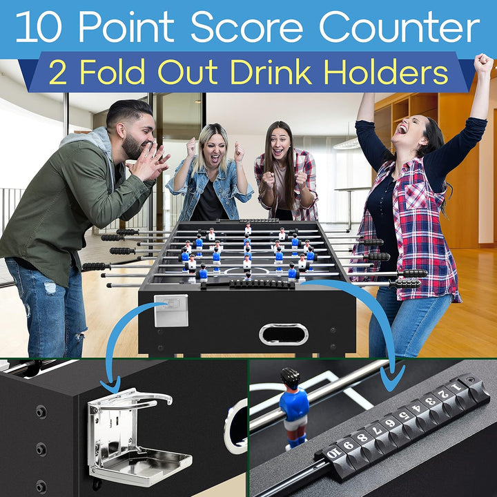 48In Foosball Table, Competition Sized Set with 2 Balls and 2 Cup Holders for Indoor Family Arcade Game Room