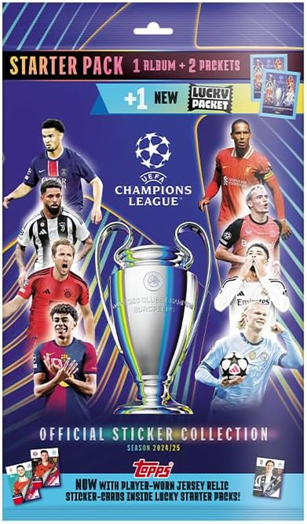 UEFA Champions League Stickers 24/25 - Starter Pack - Contains an 80 Page Sticker Album and 3 Packets (18 Stickers), One of Which Is a Lucky Packet with an Extra Special Shiny Sticker Inside!