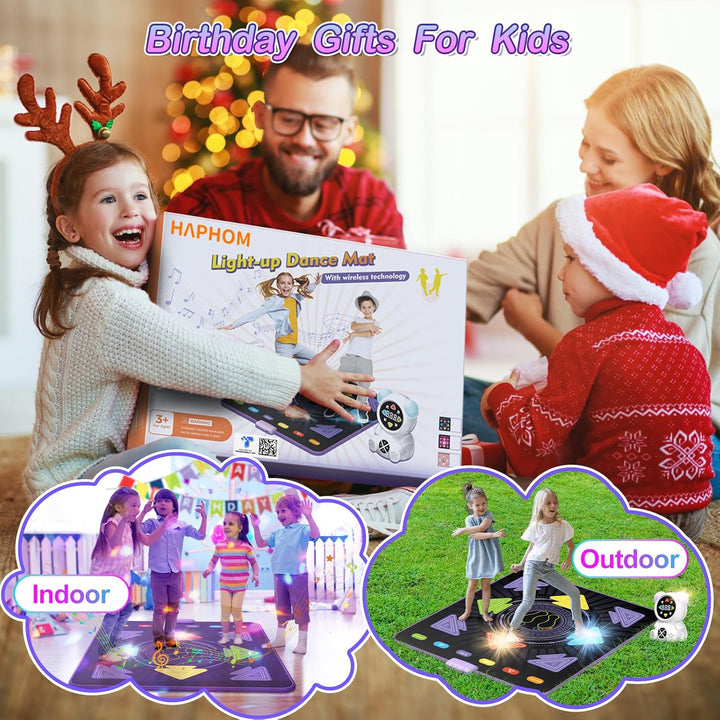 Dance Mat for Kids, Rechargeable Dance Mats for Girls and Boys, Light-Up Dancing Pad Game with Wireless Bluetooth, Christmas Birthday Gifts Ideas for 3 4 5 6 7 8 9 10 11 12 Year Old Kids