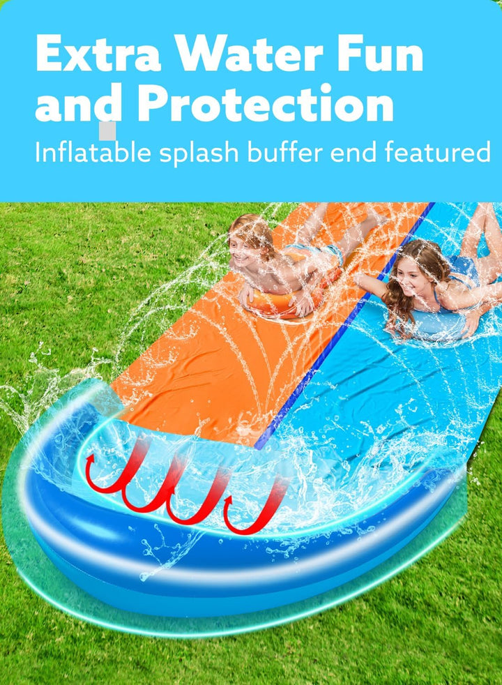 32.5FT Double Water Slides, Heavy Duty Lawn Slip and Slide with Sprinkler and 2 Inflatable Boards Backyard Yard Lawn Summer Outdoor Water Toy for Kids Adults