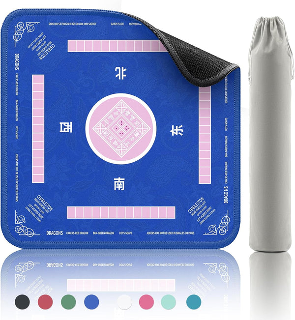 Mahjong Mat - Non-Slip Noise Reduction Gaming Mat 32.4X32.4 Inch for Mahjong/Poker/Board Games/Card Games/Dominoes (Blue)