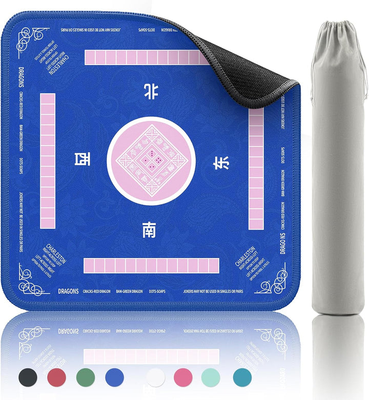 Mahjong Mat - Non-Slip Noise Reduction Gaming Mat 32.4X32.4 Inch for Mahjong/Poker/Board Games/Card Games/Dominoes (Blue)