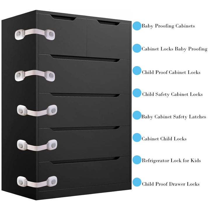 Baby Cabinet Locks, Child Safety Cabinet Proofing -Child Safety Strap Locks Adhesive Drawer Fridge Ovens Door Toilet Latches No Drill Multi-Purpose for Furniture Kitchen Lock (Grey, 2Pack)