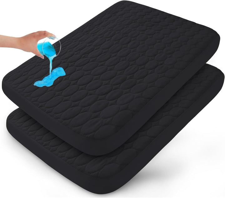 Pack and Play Sheets Fitted Quilted Waterproof Protector, 2 Pack Playard Mattress Pad Compatible with Graco Pack N Play, Mattress Cover Fits for Baby Playpen Mattress, Mini Crib, Gray & Navy Blue