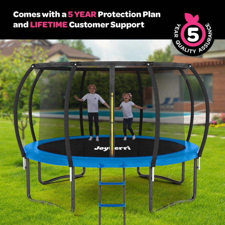 Trampoline Outdoor - ASTM Certified Safe, 8Ft, 10Ft, 12Ft, 14Ft, 15Ft, 16Ft Recreational Trampoline for Kids and Adults. Anti-Rust Coating with Enclosure Net, Ladder, Sprinkler & LED Lights
