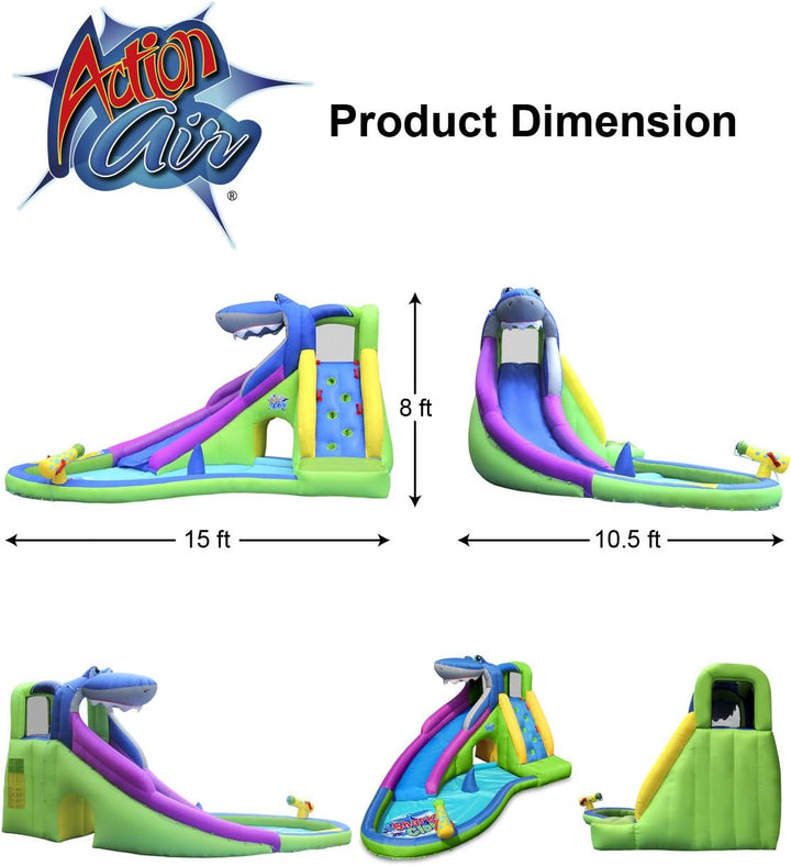 Inflatable Water Slide, Shark Bounce House with Slide for Wet and Dry, Playground Sets for Kids Backyard, Water Spray & Water Pool, Durable Sewn with Extra Thick Material