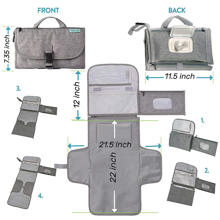 Portable Diaper Changing Pad - Baby Diaper Changer Travel Bag with Wipes Pocket, Smart Design Portable Changing Mat, Infant Travel Station Kit, Gift for Newborn Girl & Boy - Grey, Classic