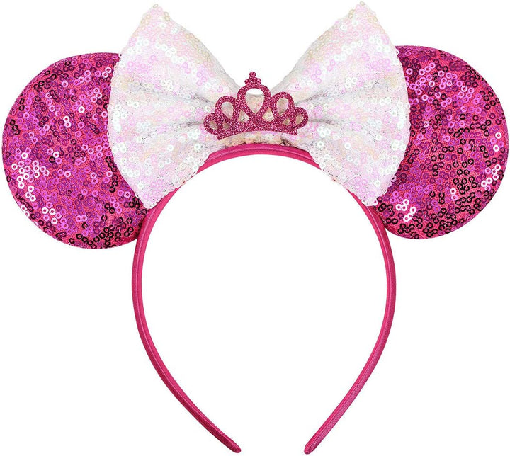 Mouse Ears, Sequin Mouse Ears Headband for Girls Women Halloween Birthday Party (Orange Bow)