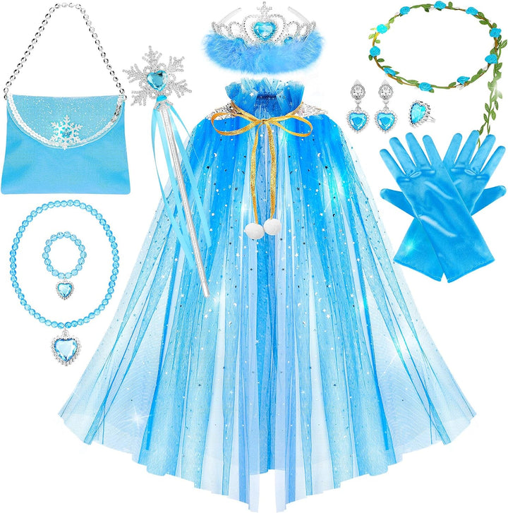 Princess Cape Set,12Pcs Princess Dress up Clothes for Little Girl, Princess Dresses for Girl 3-8 Years Birthday Gift