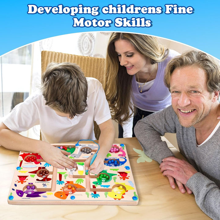 Magnetic Color and Number Maze, Montessori Toys for 3+ Year Old, Wooden Puzzle Activity Board, Toddler Counting Maze Toys for Boys Girls Preschooler 3 4 5 Years Old Gift