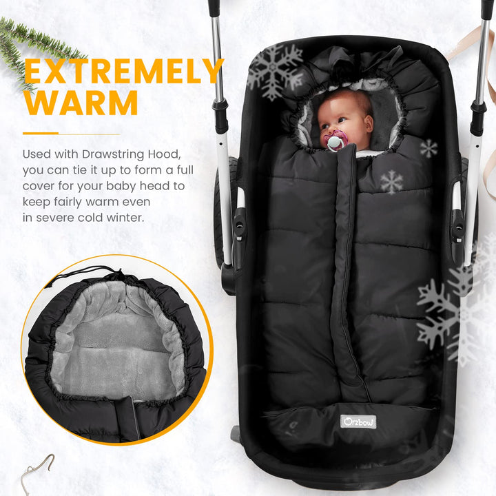 Warm Bunting Bag Universal, Stroller Sleeping Bag Cold Weather, Waterproof Toddler Footmuff (Black, Large)