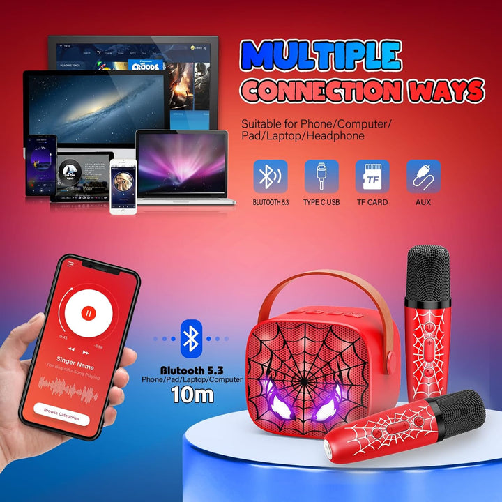 Mini Karaoke Machine Toys Gifts: Kids Toys Birthday Gifts for 4 5 6 7 8 9 Years Old Girl Boy LED Portable Bluetooth Speaker with 2 Wireless Microphone Girl Boy Kid Adult Gift Age 3-12+