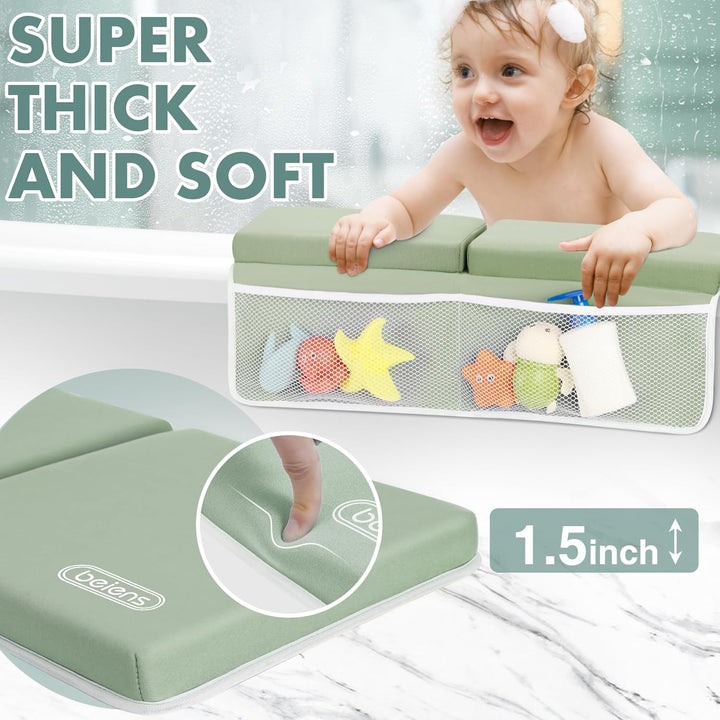Bath Kneeler and Elbow Rest Pad Set - 1.5'' Comfortable Thick Baby Bath Kneeler Pads, Quick Dry Soft Kneeling Pad for Baby Bath Time, Non-Slip Knee& Arm Support Bathtub Mat with Toys Organizer