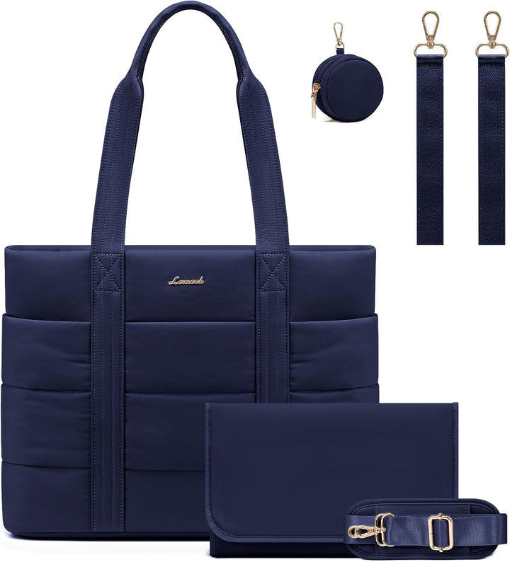 Diaper Bag Tote, 15.6Inch Puffer Baby Diaper Bag Waterproof Travel Diaper Tote with Changing Pad Pacifier Case