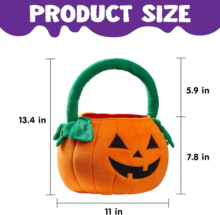 Halloween Pumpkin Plush Tote Bucket, 11 X 13.4 Inches Candy Trick or Treat Bag, Cute Halloween Basket with Handle for Kids Girl Boy Trick or Treating, Party Favor Supplies , Kids Gifts Goody Bag
