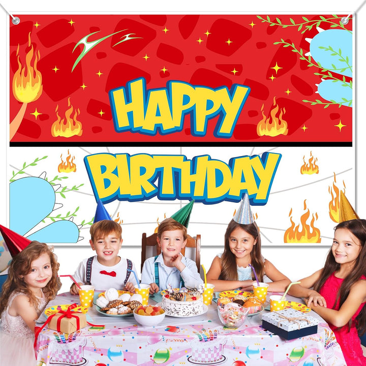 Happy Birthday Cartoon Backdrop, Large Anime Themed Photo Banner, Red, White, Blue & Yellow, Polyester, 100X150Cm/39.4X59In, Birthday Party Decoration Supplies