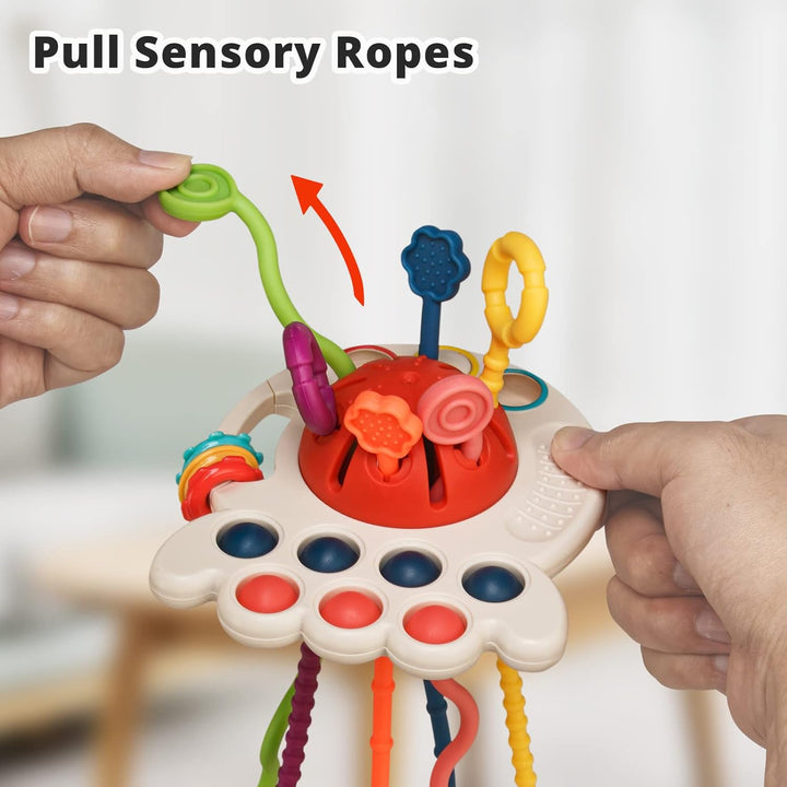 Montessori Toys, Silicone Pull String Activitys, Developmental Pulling Baby Sensory Toy, Car Seat Airplane Travel Toddler Boy &Girl Infant Birthday Gifts