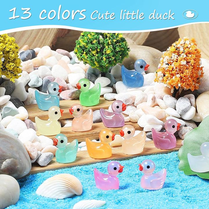 130Pcs Luminous Mini Resin Ducks,Glow in the Dark Tiny Duck for Home Hide Prank Game Dollhouse Decor Aquarium Potted Miniature Landscape DIY Ornament