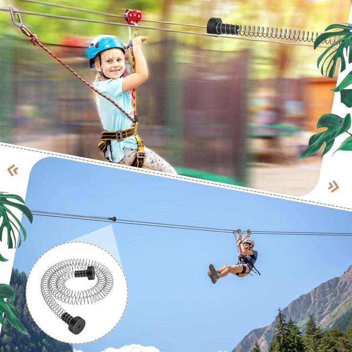 2 Pcs Heavy Duty Stainless Steel Zipline Spring Brake 5.3 Ft Long Zipline Stopper Zip Line Accessories Braking System Stop for 3/16 1/4 5/16 3/8 Inch Wire Kit Backyard