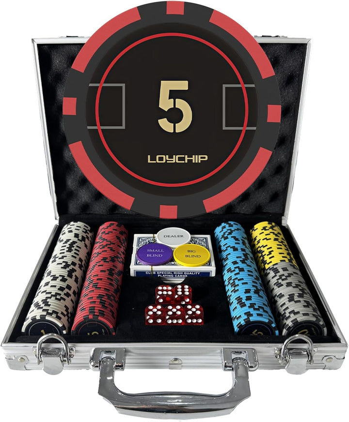 Poker Set 300-Piece Numbered Chips, 11.5G Casino Grade with 2 Decks of Playing Cards, Aluminum Case – for Texas Hold'Em, Blackjack, Home & Party Games