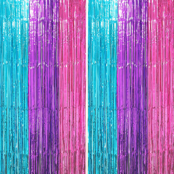 2 Pack Laser Pink Tinsel Foil Fringe Curtains, Mothers Day Pink Decorations, Metallic Tinsel Party Streamers Backdrop for Birthday Bachelorette Graduation Wedding Party Decorations