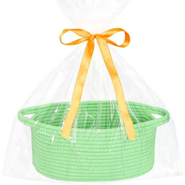 Small Basket with Gift Bags and Ribbons, Empty Gift Baskets, Decorative Boho Rope Woven Nursery Storage Organizer Toy Baskets with Handle for Baby Showers, 12"X 8" X 5"
