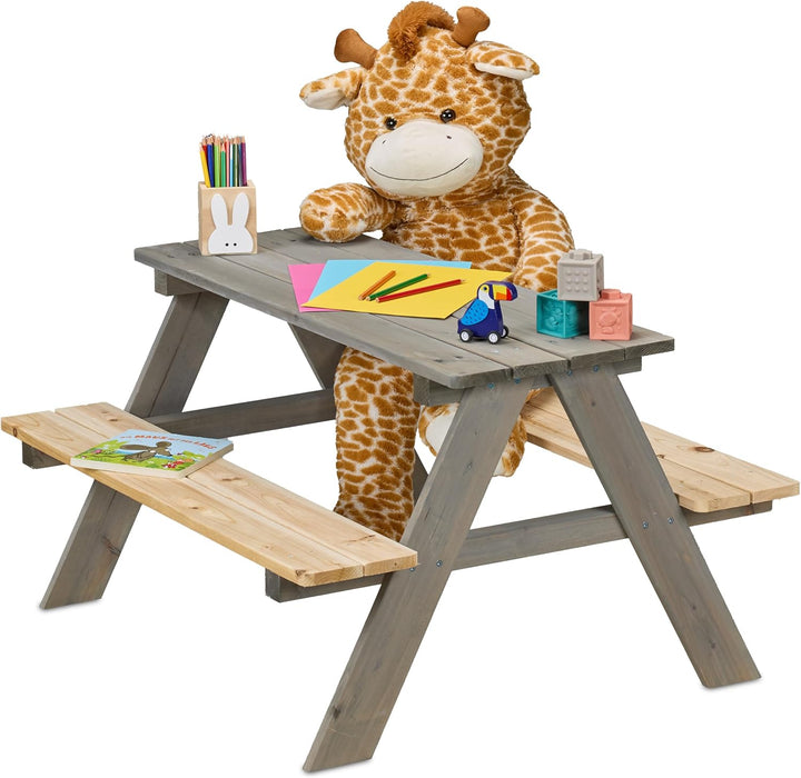 Children'S Garden Picnic Bench Seat Set 51 X 90 X 78 Cm for 4 Children Wooden Natural