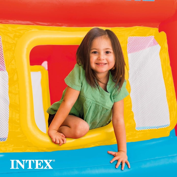 Inflatable Jump-O-Lene Trampoline Bounce House with Crawl-Thru Door & Net - Indoor & Outdoor Backyard Blow-Up Bouncy Playhouse for Kids Ages 3-6