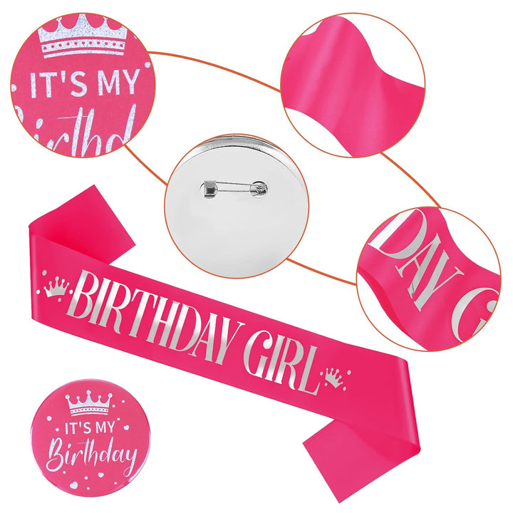 Birthday Girl Decorations - Set Includes Girl Sash & Its My Birthday Badge for Kids Parties