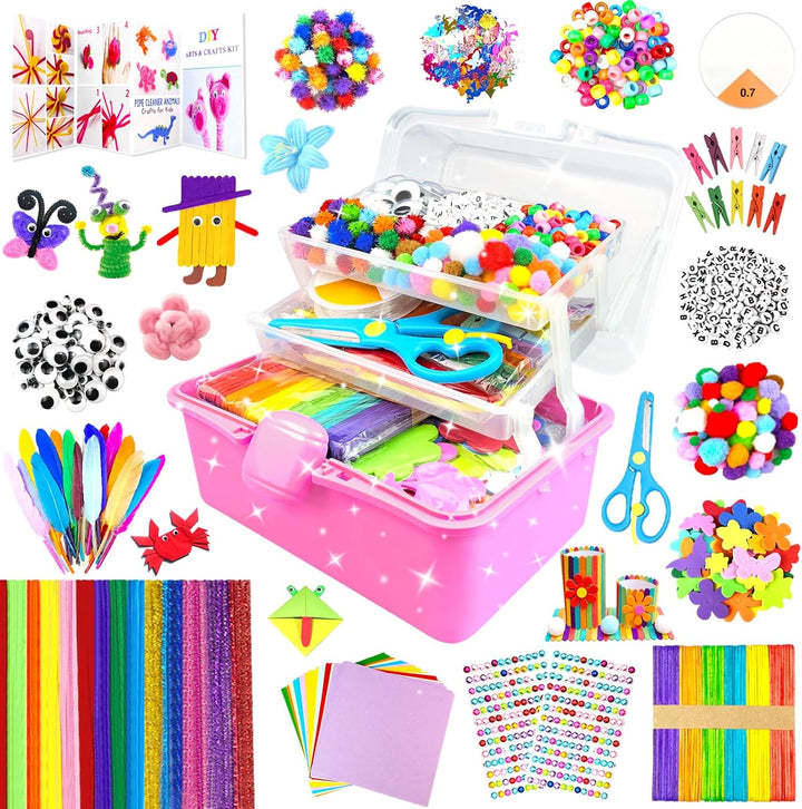 3000 Arts and Crafts Supplies for Kids Craft Kit Craft Box with Pipe Cleaners Arts and Crafts for Kids Age 4-6, 6-8, 8-12 DIY School Supplies Materials Set Toys Gifts for Girls Boys Toddlers, Blue