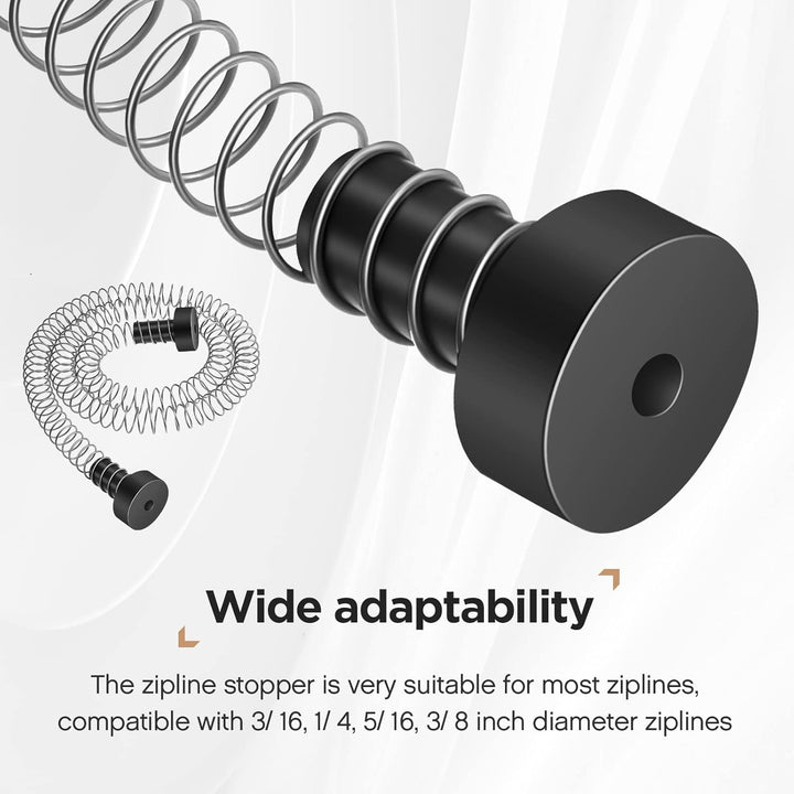 2 Pcs Heavy Duty Stainless Steel Zipline Spring Brake 5.3 Ft Long Zipline Stopper Zip Line Accessories Braking System Stop for 3/16 1/4 5/16 3/8 Inch Wire Kit Backyard
